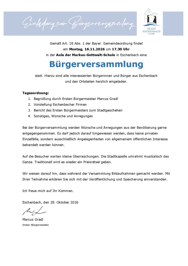 Bürgerversammlung 16.11.2027 um 17:30