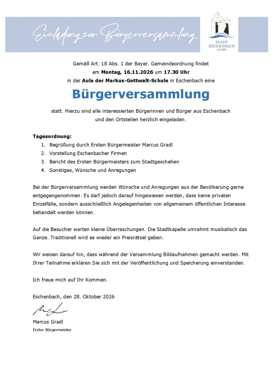 Bürgerversammlung 16.11.2027 um 17:30